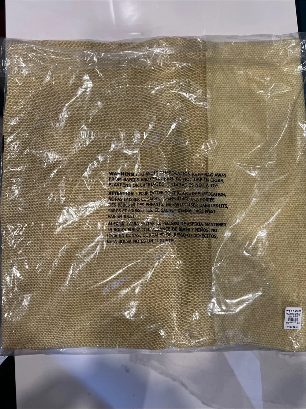 West Elm Cotton Canvas 18” Pillow Cover in Yellow Stone
